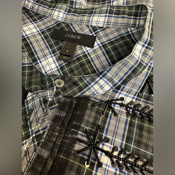 New J.CREW Embellished Tartan Plaid Shirt Blouse Green Sequin Beaded Snowflake - Picture 11 of 16